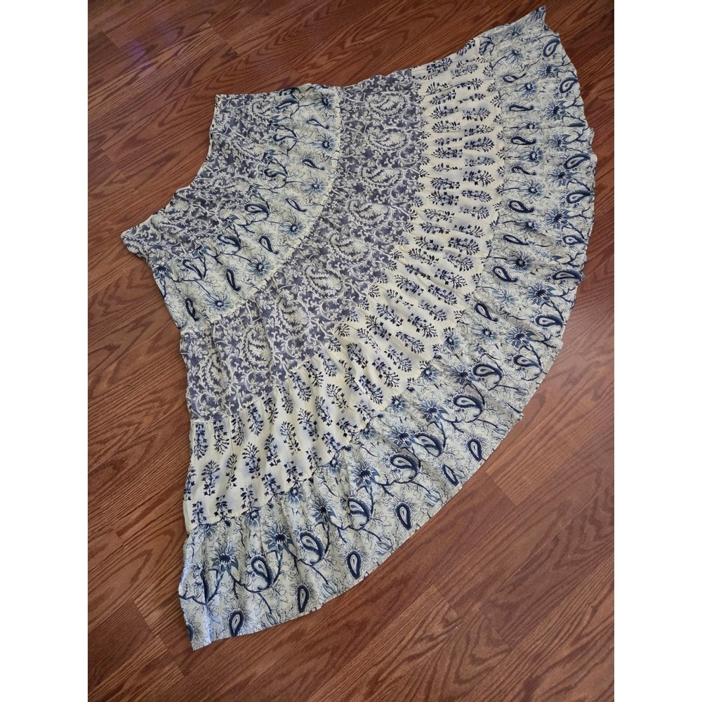 LRL Lauren Ralph Lauren Blue Paisley Floral Tiered Cotton Maxi Skirt Womens 14